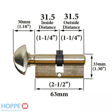 31.5 / 31.5 HOPPE Non Logo 90 degree Keyed Profile Cylinder Lock, Solid Brass - 413131010